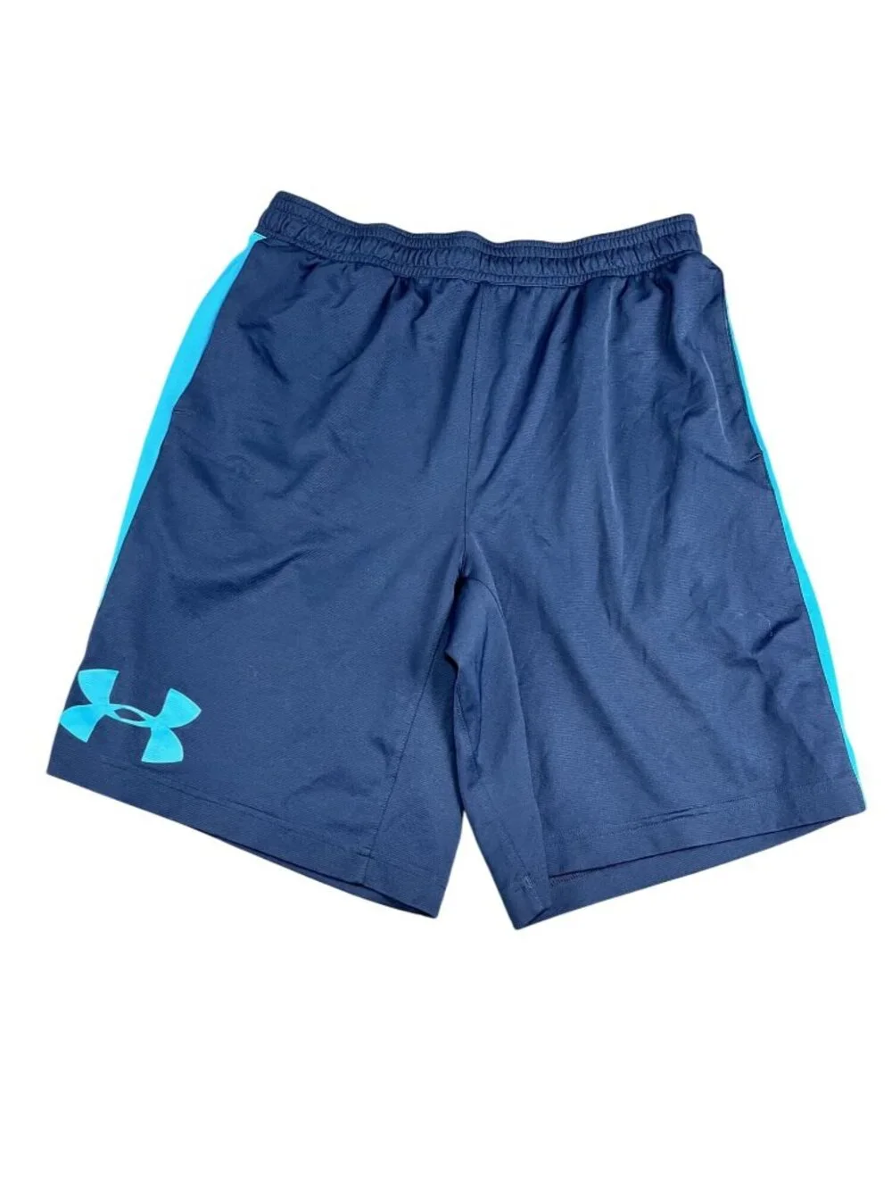 Under Armour Mens Loose-Fit Navy Blue Shorts With Teal Side Stripes Size L